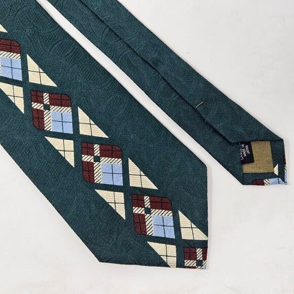 FORMAT JAPAN SILK TIE GREEN CREAM TARTAN PLAID TEXTURED SATIN 4" X 58" - Picture 1 of 3
